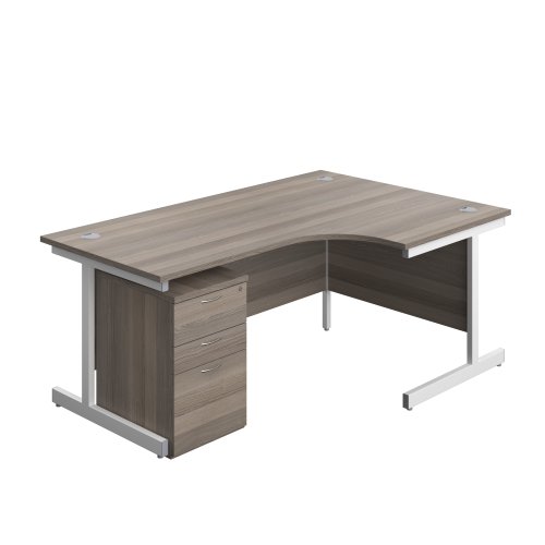 Single Upright Right Hand Radial Desk + High Mobile Pedestal 3 Drawer (FSC) 1800 X 1200 Grey Oak/White