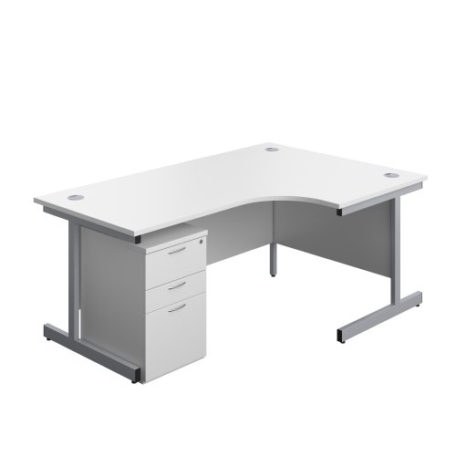 Single Upright Right Hand Radial Desk + High Mobile Pedestal 3 Drawer (FSC) 1800 X 1200 White/Silver