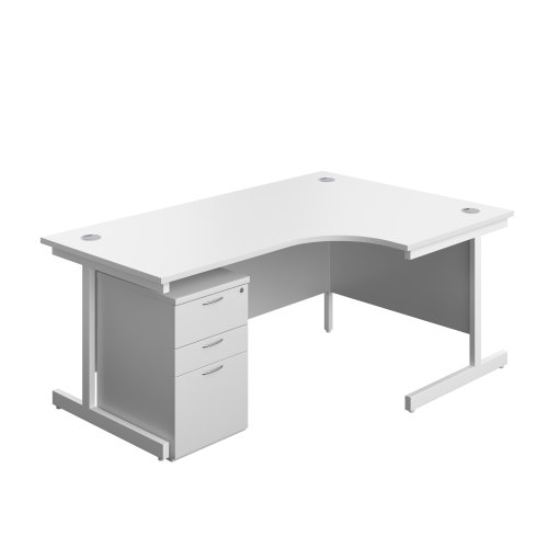 Single Upright Right Hand Radial Desk + High Mobile Pedestal 3 Drawer (FSC) 1800 X 1200 White/White