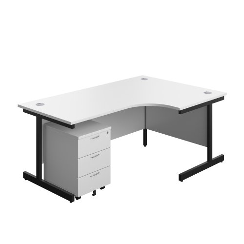 Single Upright Right Hand Radial Desk + Mobile 3 Drawer Pedestal (FSC) 1800 X 1200 White/Black