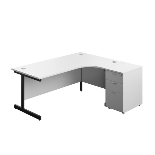 Single Upright Right Hand Radial Desk + Desk High 3 Drawer Pedestal (FSC) 1800 X 1200 600mm Deep Pedestal White/Black