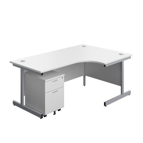 Single Upright Right Hand Radial Desk + Mobile 2 Drawer Pedestal (FSC) 1800 X 1200 White/Silver