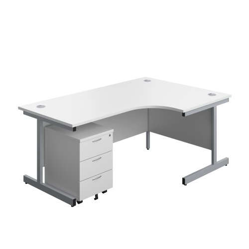 Single Upright Right Hand Radial Desk + Mobile 3 Drawer Pedestal (FSC) 1800 X 1200 White/Silver