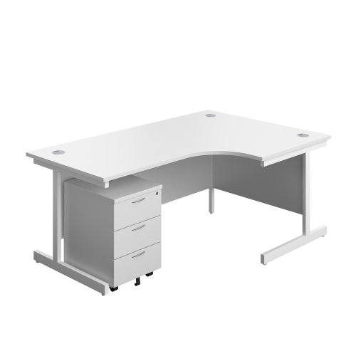 Single Upright Right Hand Radial Desk + Mobile 3 Drawer Pedestal (FSC) 1800 X 1200 White/White