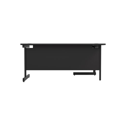 SU1812LHRADBKBK | The Single Upright Left Hand Radial Desk is the perfect addition to any modern office space. With its sleek and stylish design, this desk features a cantilever leg and is available in white, black, and silver legs to match any decor. The desk also comes with cable ports as a standard feature, making it easy to keep your workspace organised and clutter-free. Additionally, the adjustable feet allow for easy levelling on uneven floors, while the included modesty panels provide added privacy and a professional look. Whether you're working from home or in a busy office, this desk is sure to provide the functionality and style you need to stay productive and comfortable all day long.