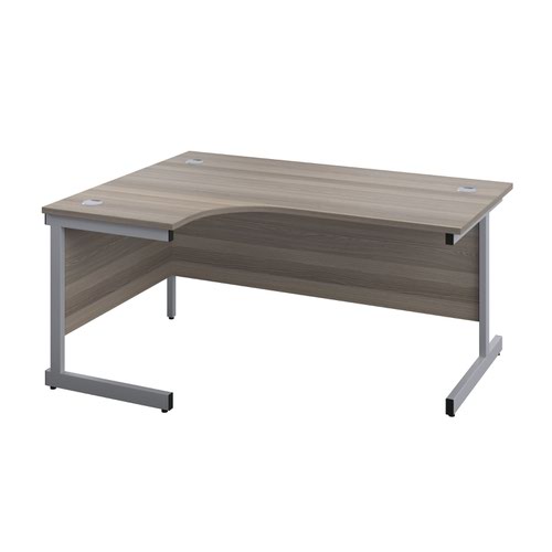 1800X1200 Single Upright Left Hand Radial Desk Grey Oak-Silver