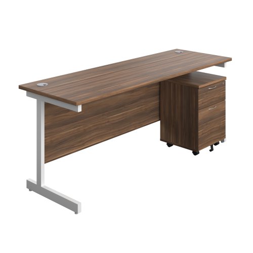 Single Upright Rectangular Desk + Mobile 2 Drawer Pedestal (FSC) 1800 X 600 Dark Walnut/White