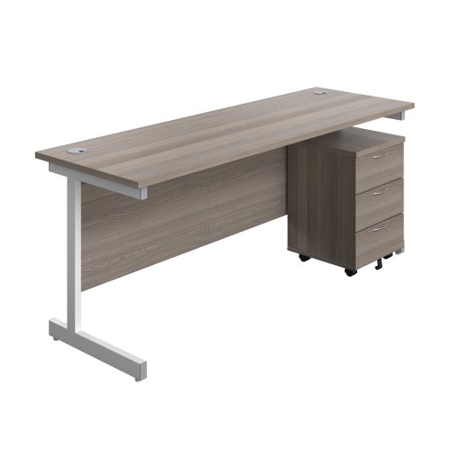 Single Upright Rectangular Desk + Mobile 3 Drawer Pedestal (FSC) 1800 X 600 Grey Oak/White