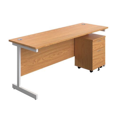 Single Upright Rectangular Desk + Mobile 2 Drawer Pedestal (FSC) 1800 X 600 Nova Oak/White