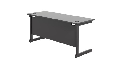 SU1860RECBKBK | The Single Upright Rectangular Desk, with its sleek and stylish design, this Modern cantilever leg rectangular office desk is available in white, black and silver legs to suit any decor. The desk comes with cable ports supplied as a standard, making it easy to keep your workspace tidy and organised. The adjustable feet ensure that the desk is level on uneven floors, while the included modesty panels provide privacy and a professional look. Whether you're working from home or in the office, our Single Upright Rectangular Desk is the ideal choice for a comfortable and productive workspace.
