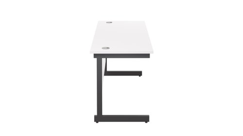 SU1860RECWHBK | The Single Upright Rectangular Desk, with its sleek and stylish design, this Modern cantilever leg rectangular office desk is available in white, black and silver legs to suit any decor. The desk comes with cable ports supplied as a standard, making it easy to keep your workspace tidy and organised. The adjustable feet ensure that the desk is level on uneven floors, while the included modesty panels provide privacy and a professional look. Whether you're working from home or in the office, our Single Upright Rectangular Desk is the ideal choice for a comfortable and productive workspace.