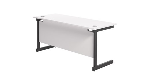 SU1860RECWHBK | The Single Upright Rectangular Desk, with its sleek and stylish design, this Modern cantilever leg rectangular office desk is available in white, black and silver legs to suit any decor. The desk comes with cable ports supplied as a standard, making it easy to keep your workspace tidy and organised. The adjustable feet ensure that the desk is level on uneven floors, while the included modesty panels provide privacy and a professional look. Whether you're working from home or in the office, our Single Upright Rectangular Desk is the ideal choice for a comfortable and productive workspace.