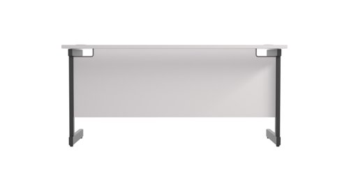 SU1860RECWHBK | The Single Upright Rectangular Desk, with its sleek and stylish design, this Modern cantilever leg rectangular office desk is available in white, black and silver legs to suit any decor. The desk comes with cable ports supplied as a standard, making it easy to keep your workspace tidy and organised. The adjustable feet ensure that the desk is level on uneven floors, while the included modesty panels provide privacy and a professional look. Whether you're working from home or in the office, our Single Upright Rectangular Desk is the ideal choice for a comfortable and productive workspace.