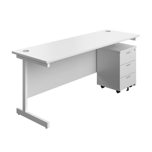 Single Upright Rectangular Desk + Mobile 3 Drawer Pedestal (FSC) 1800 X 600 White/White