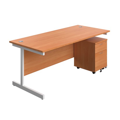 Single Upright Rectangular Desk + Mobile 2 Drawer Pedestal (FSC) 1800 X 800 Beech/White