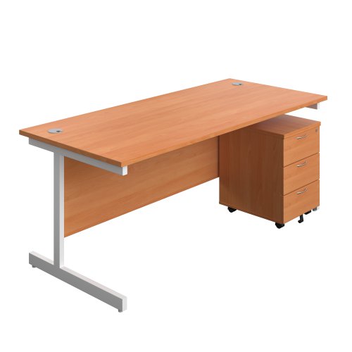 Single Upright Rectangular Desk + Mobile 3 Drawer Pedestal (FSC) 1800 X 800 Beech/White