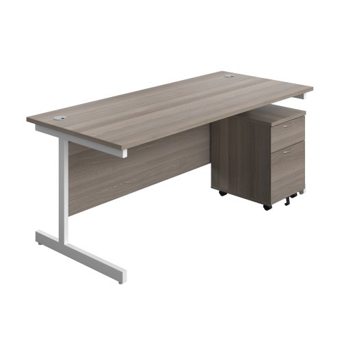 Single Upright Rectangular Desk + Mobile 2 Drawer Pedestal (FSC) 1800 X 800 Grey Oak/White