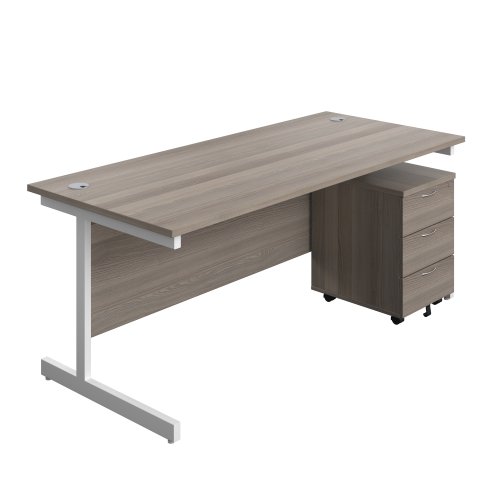 Single Upright Rectangular Desk + Mobile 3 Drawer Pedestal (FSC) 1800 X 800 Grey Oak/White