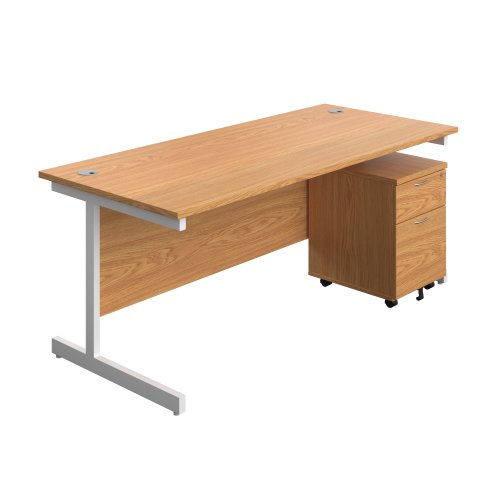 Single Upright Rectangular Desk + Mobile 2 Drawer Pedestal (FSC) 1800 X 800 Nova Oak/White