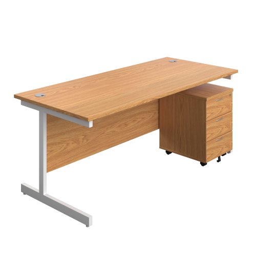 Single Upright Rectangular Desk + Mobile 3 Drawer Pedestal (FSC) 1800 X 800 Nova Oak/White