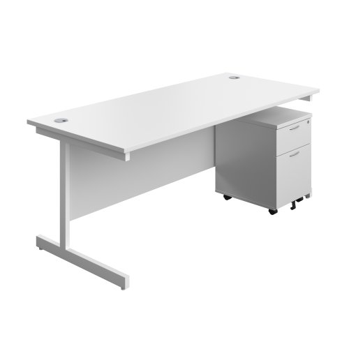 Single Upright Rectangular Desk + Mobile 2 Drawer Pedestal (FSC) 1800 X 800 White/White