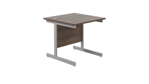 Single Upright Rectangular Desk: 800mm Deep (FSC) 800 X 800 Dark Walnut/Silver