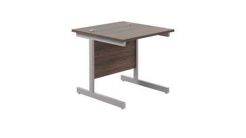 Single Upright Rectangular Desk: 800mm Deep 800 X 800 Dark Walnut/Silver