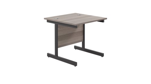 Single Upright Rectangular Desk: 800mm Deep 800 X 800 Grey Oak/Black