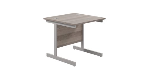 Single Upright Rectangular Desk: 800mm Deep 800 X 800 Grey Oak/Silver