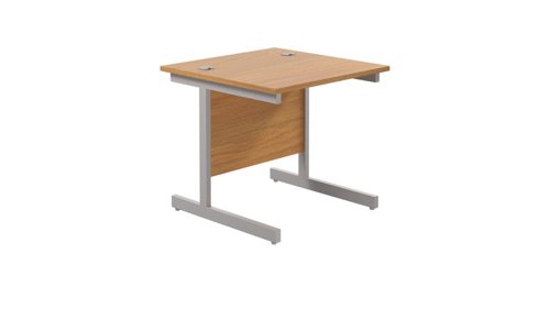 Single Upright Rectangular Desk: 800mm Deep 800 X 800 Nova Oak/Silver
