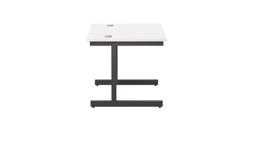 SU8080RECWHBK | The Single Upright Rectangular Desk, with its sleek and stylish design, this Modern cantilever leg rectangular office desk is available in white, black and silver legs to suit any decor. The desk comes with cable ports supplied as a standard, making it easy to keep your workspace tidy and organised. The adjustable feet ensure that the desk is level on uneven floors, while the included modesty panels provide privacy and a professional look. Whether you're working from home or in the office, our Single Upright Rectangular Desk is the ideal choice for a comfortable and productive workspace.