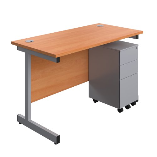 Single Upright Rectangular Desk + Slimline Steel Pedestal 3 Drawers