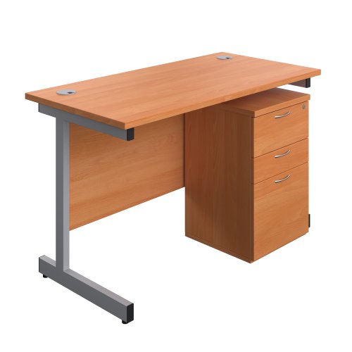 Single Upright Rectangular Desk + High Mobile Pedestal 3 Drawer