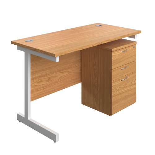 Single Upright Rectangular Desk + High Mobile Pedestal 3 Drawer (FSC) 1200 X 600 Nova Oak/White