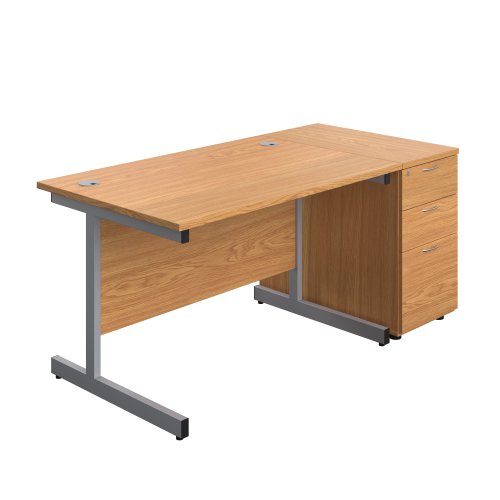 Single Upright Rectangular Desk + Desk High 3 Drawer Pedestal (FSC) 1200 X 800 Nova Oak/Silver
