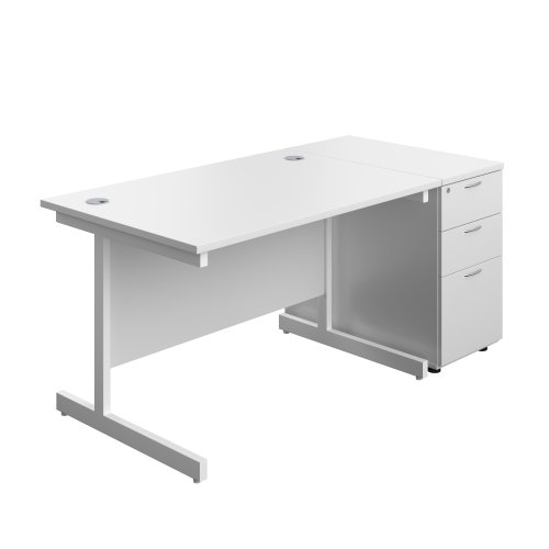 Single Upright Rectangular Desk + Desk High 3 Drawer Pedestal (FSC) 1200 X 800 White/White