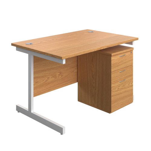 Single Upright Rectangular Desk + High Mobile Pedestal 3 Drawer (FSC) 1200 X 800 Nova Oak/White