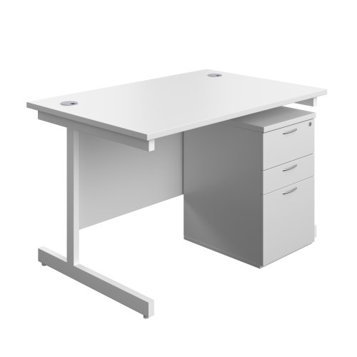 Single Upright Rectangular Desk + High Mobile Pedestal 3 Drawer (FSC) 1200 X 800 White/White