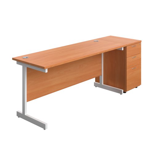 Single Upright Rectangular Desk + Desk High 3 Drawer Pedestal (FSC) 1600 X 600 Beech/White