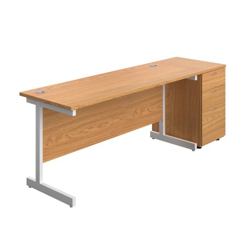 Single Upright Rectangular Desk + Desk High 3 Drawer Pedestal (FSC) 1600 X 600 Nova Oak/White