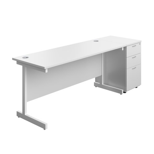 Single Upright Rectangular Desk + Desk High 3 Drawer Pedestal (FSC) 1600 X 600 White/White