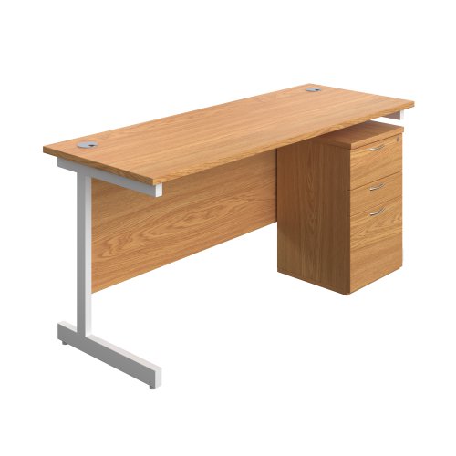 Single Upright Rectangular Desk + High Mobile Pedestal 3 Drawer (FSC) 1600 X 600 Nova Oak/White