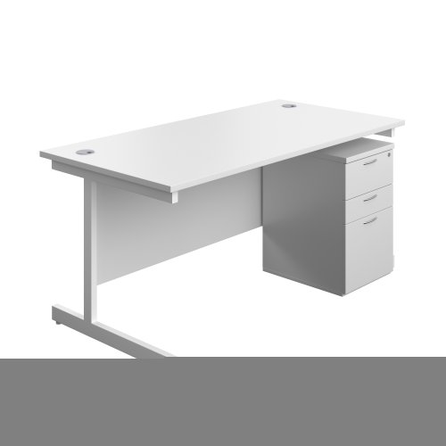 Single Upright Rectangular Desk + High Mobile Pedestal 3 Drawer (FSC) 1600 X 800 White/White