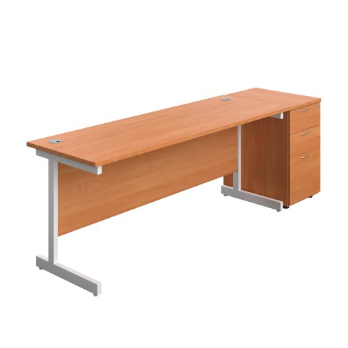 Single Upright Rectangular Desk + Desk High 3 Drawer Pedestal (FSC) 1800 X 600 Beech/White