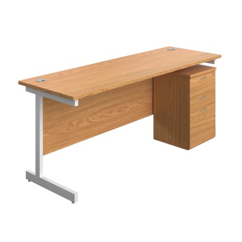 Single Upright Rectangular Desk + High Mobile Pedestal 3 Drawer (FSC) 1800 X 600 Nova Oak/White