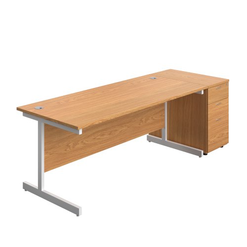 Single Upright Rectangular Desk + Desk High 3 Drawer Pedestal (FSC) 1800 X 800 Nova Oak/White
