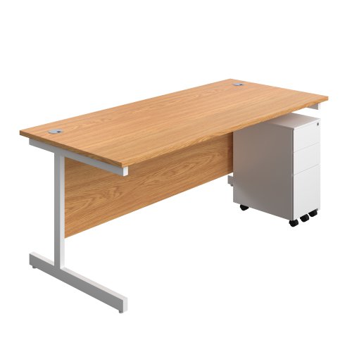 Single Upright Rectangular Desk + Slimline Steel Pedestal 3 Drawers (FSC) 1800 X 800 Nova Oak/White