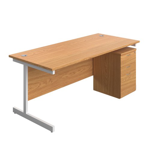 Single Upright Rectangular Desk + High Mobile Pedestal 3 Drawer (FSC) 1800 X 800 Nova Oak/White