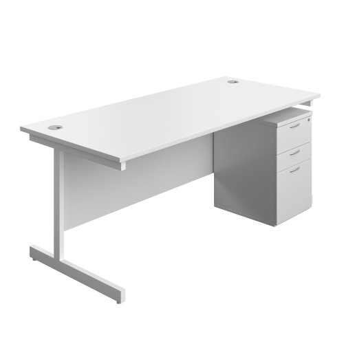 Single Upright Rectangular Desk + High Mobile Pedestal 3 Drawer (FSC) 1800 X 800 White/White