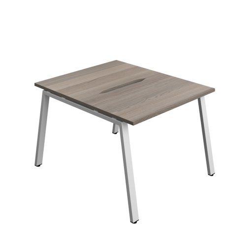 Synergy Bench with Cut Out: 2 Person (FSC) : A-Frame Leg : 1000 700 Grey Oak/Silver